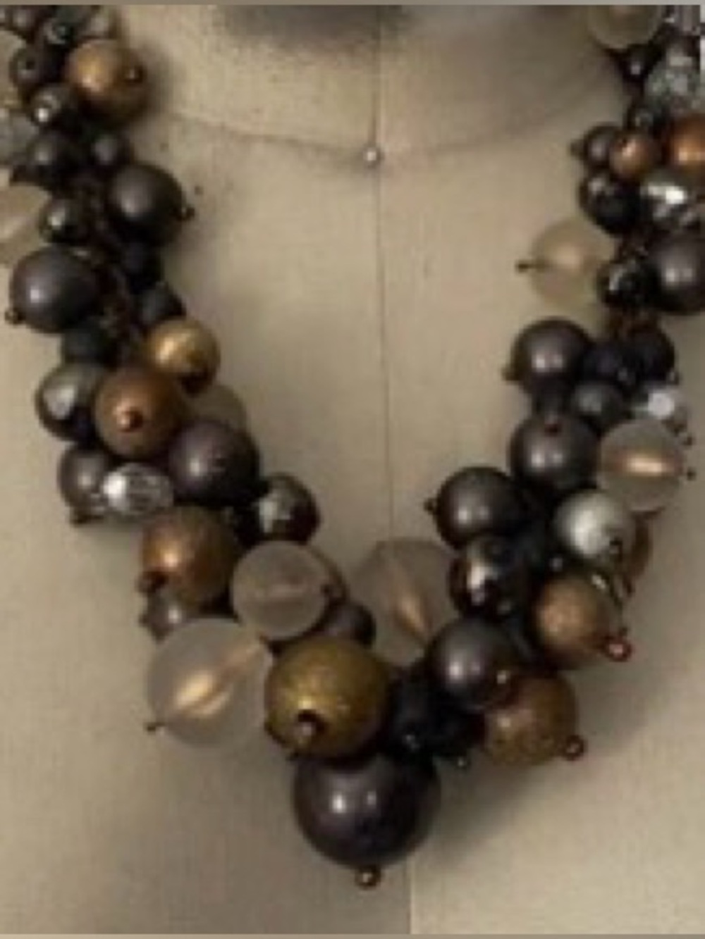 Coldwater Creek Statement Multi-Strand Beaded Necklace in Bronze, Black, Pearl